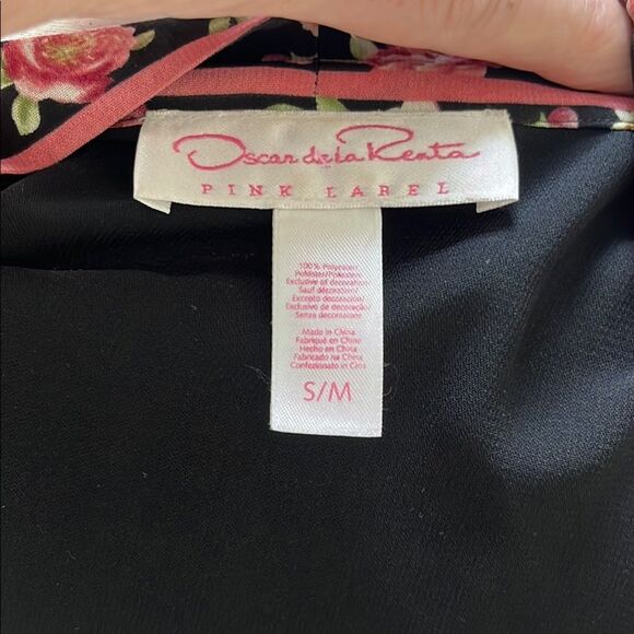 Oscar de la Renta Black and Pink Floral Robe With Belt /Pockets SZ S/M - Picture 11 of 11